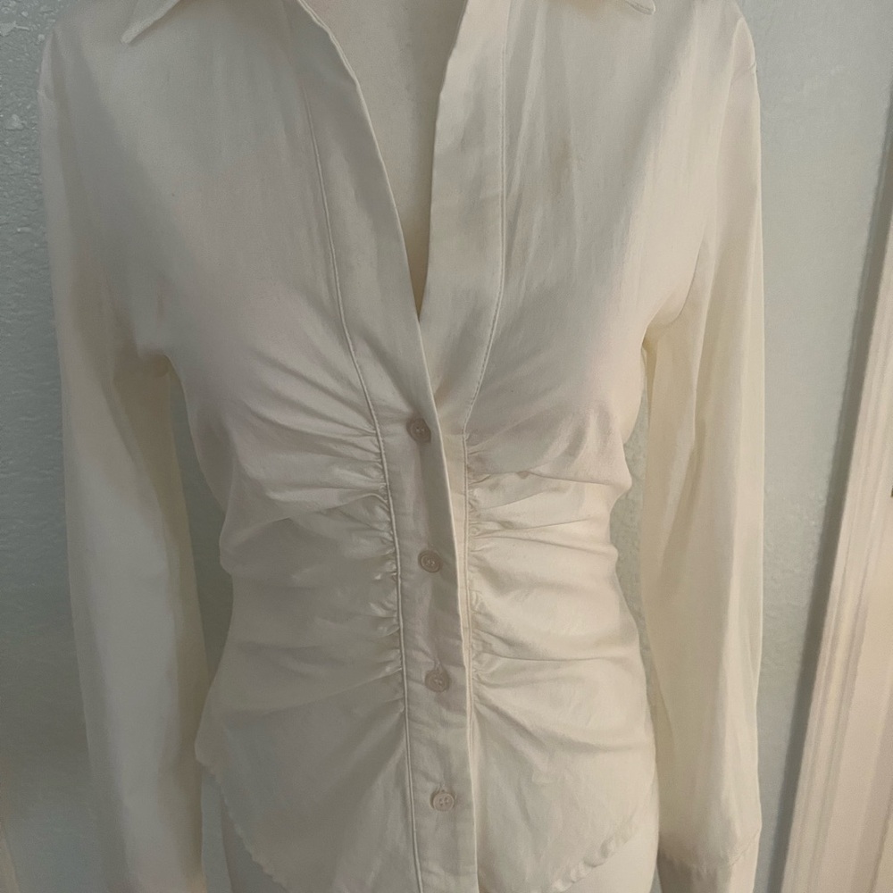 Lioness Cream Long Sleeve Button Down Shirt with Ruched Detail - NEW with tags